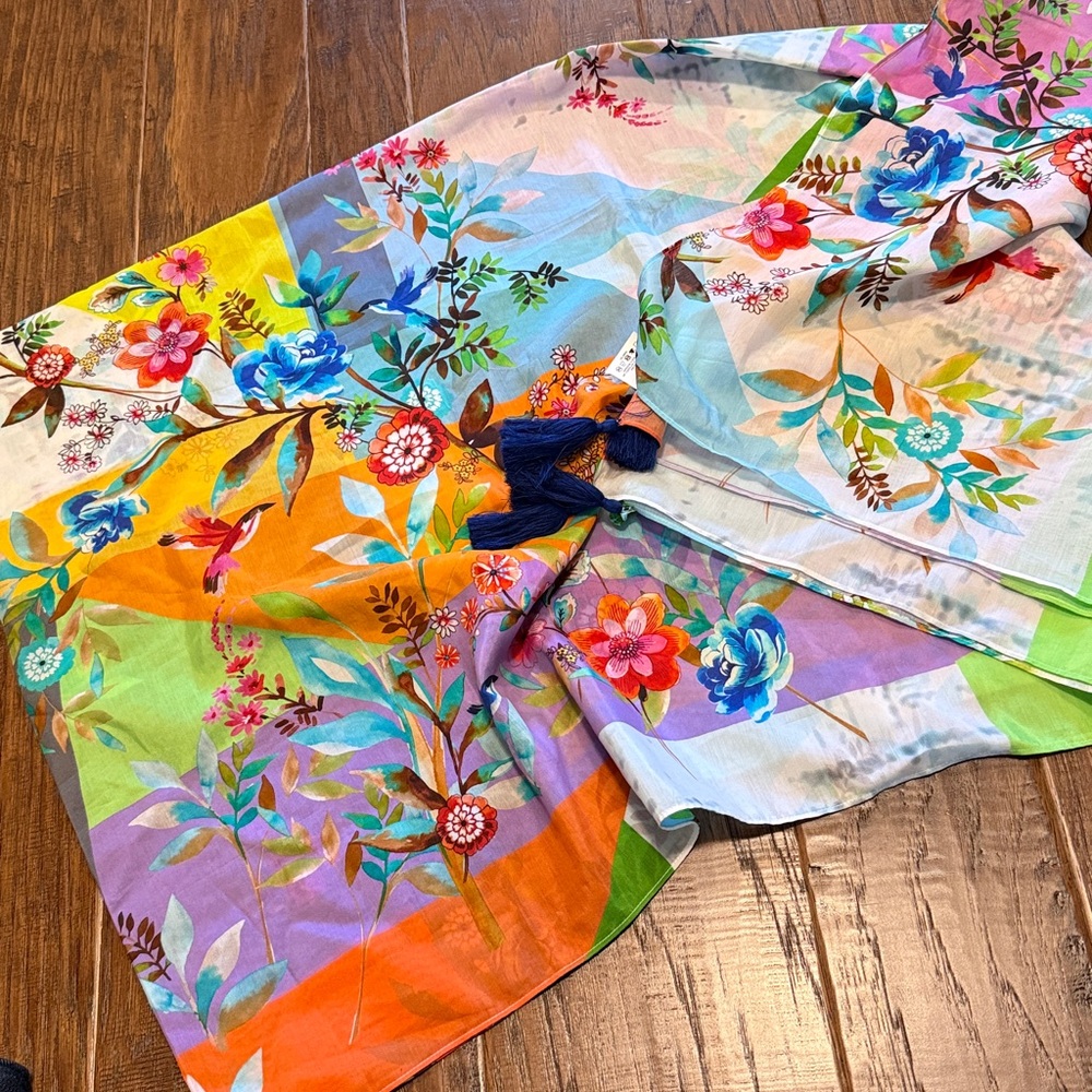 Johnny Was Colorful Floral Scarf